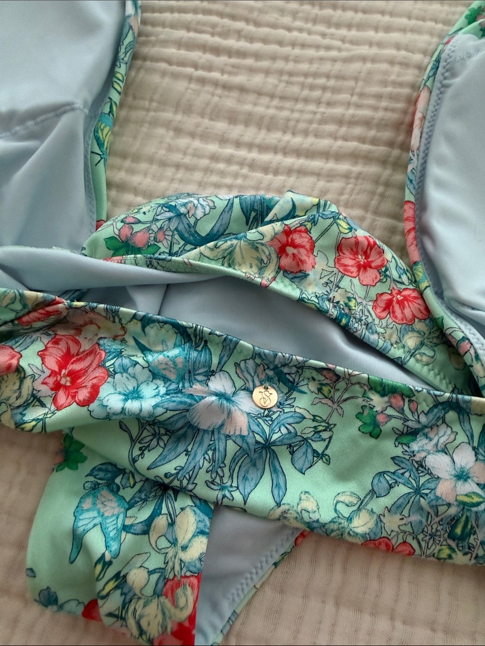 Victoria's Secret Mint Green Floral Halter One-Piece Swimsuit - Picture 2 of 2